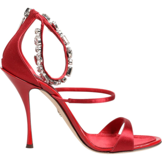 Dolce & Gabbana Red Satin Crystals Keira Sandals Heels Shoes LA12906-35.5