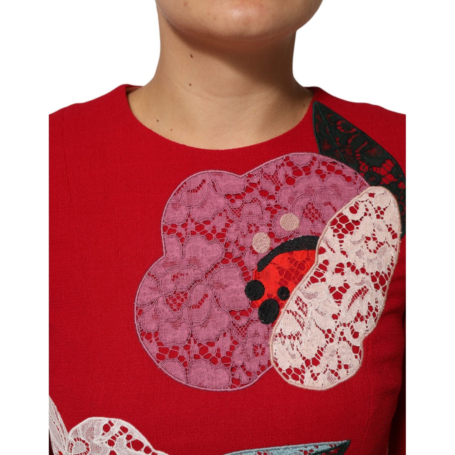 Dolce & Gabbana Red Lace Floral Applique A-line Mini Dress