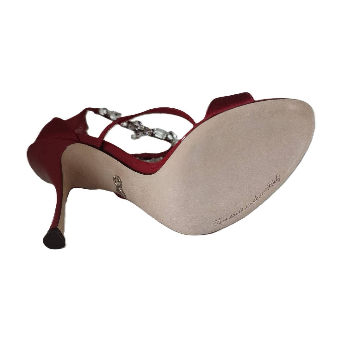 Dolce & Gabbana Red Satin Crystals Keira Sandals Heels Shoes LA12906-35.5