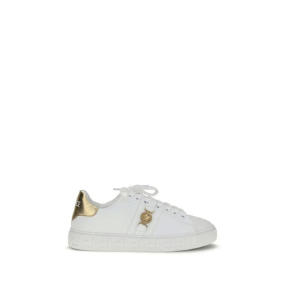 Versace White Calf Leather Bos Taurus Low Top Sneakers