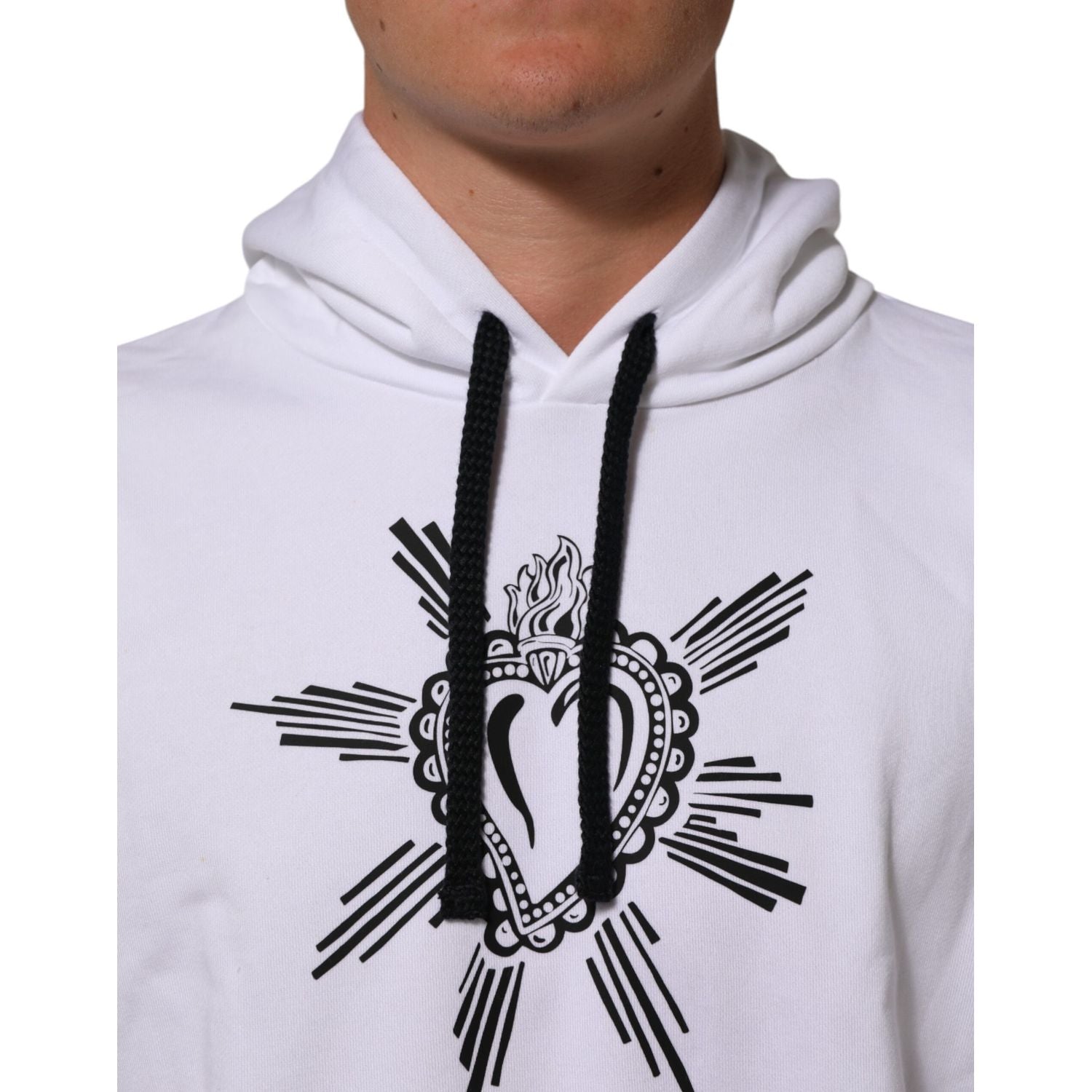 Dolce & Gabbana White Sacred Heart Hooded Sweatshirt Sweater