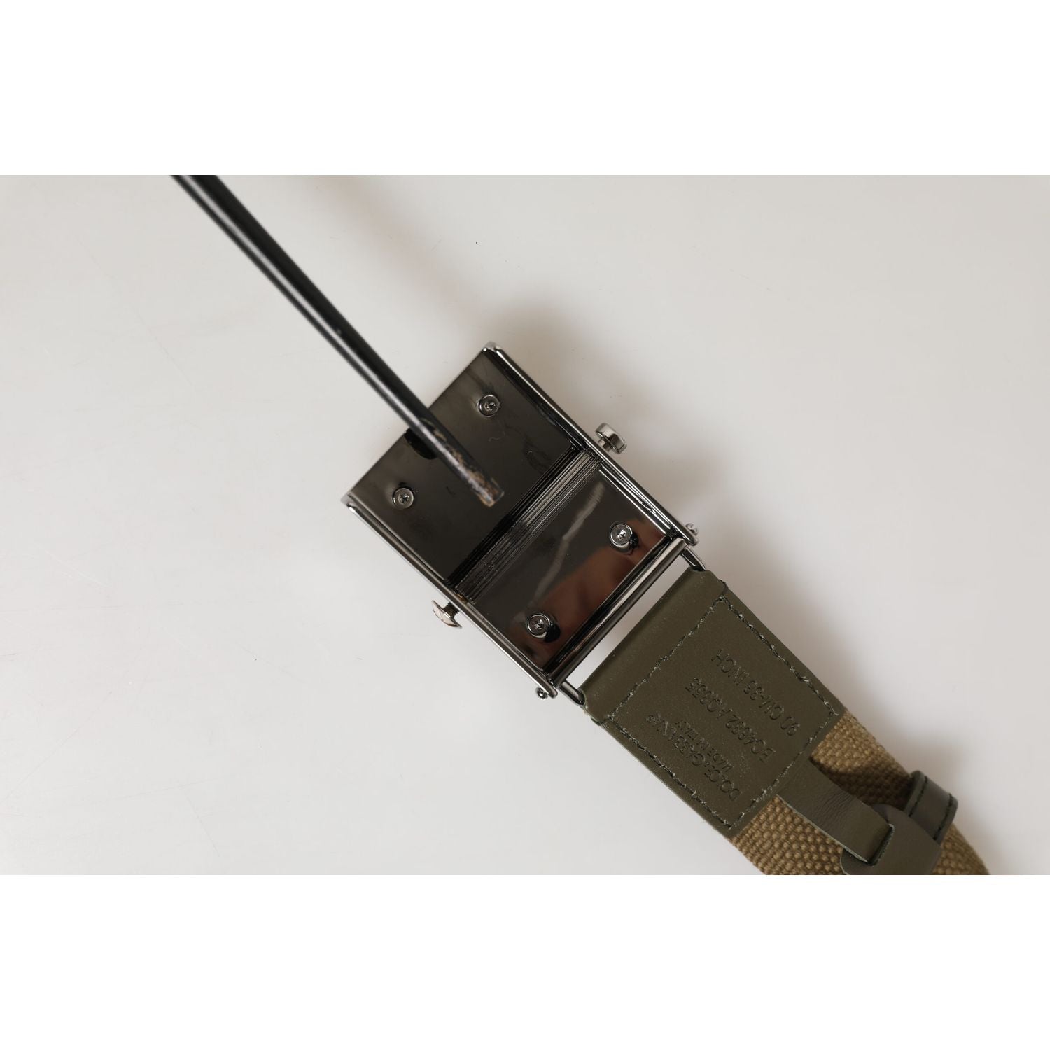 Dolce & Gabbana Military Green Nylon Logo Metal Buckle Belt