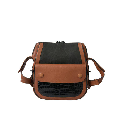 Balenciaga Black Brown Exotic Skin Leather Vertical Crossbody Purse Bag