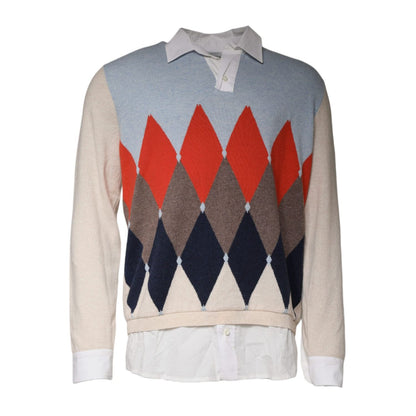 Ballantyne Multicolor Patterned Collared Long Sleeves Pullover Sweater 1728,67345645728,Ballantyne,Clothing,IT50 | L,Men,Multicolor,Preowned / Defect,Sweaters - Clothing,Sweaters - Men - Clothing,Sweatshirts - Sweaters - Clothing