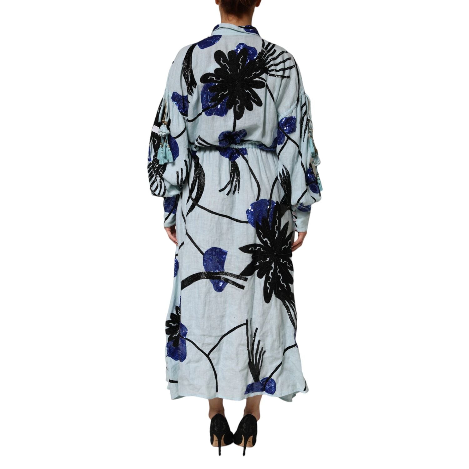 Christian Pellizzari Blue Sequin Embellished Shirt Maxi Dress