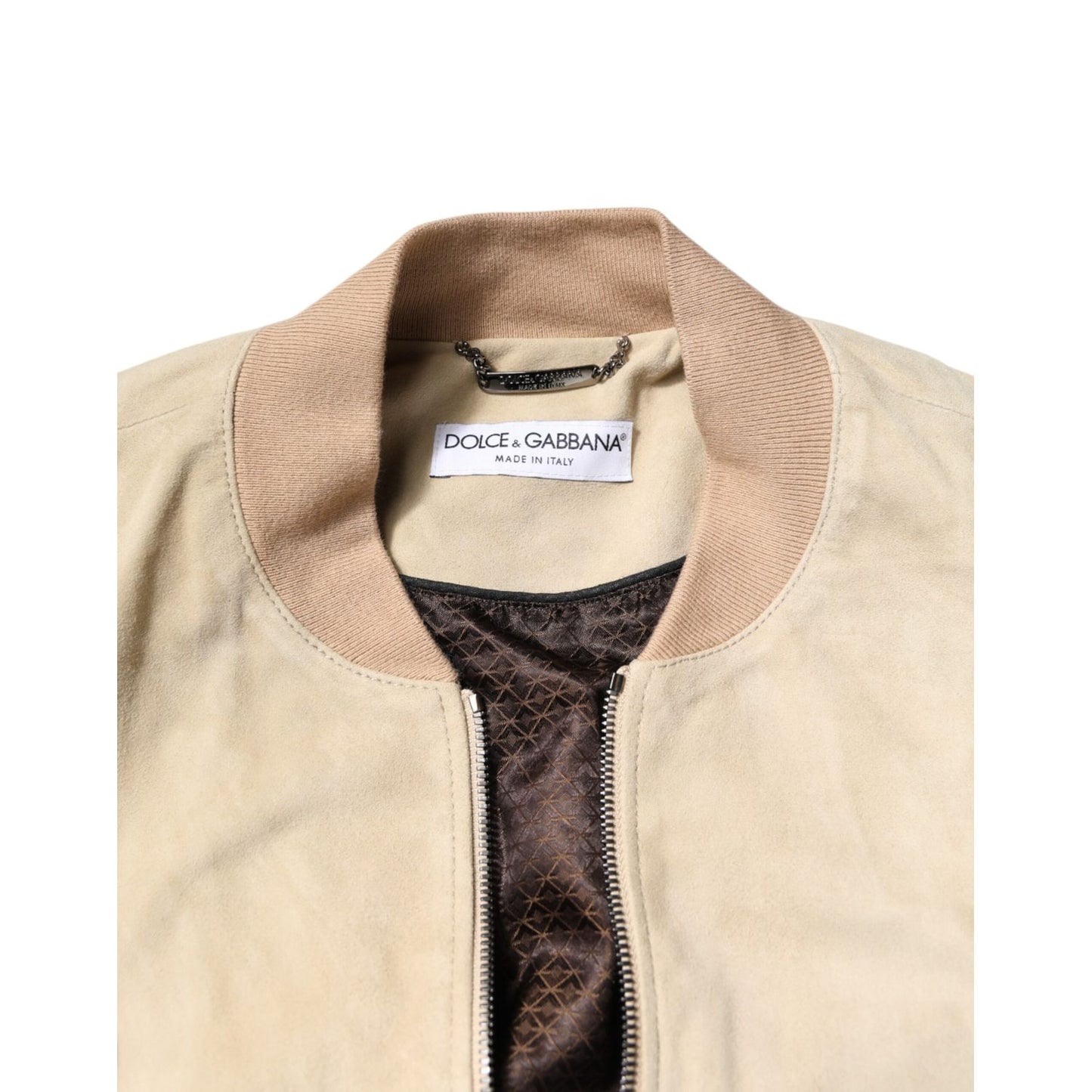 Dolce & Gabbana Beige Lambskin Full Zip Men Bomber Jacket