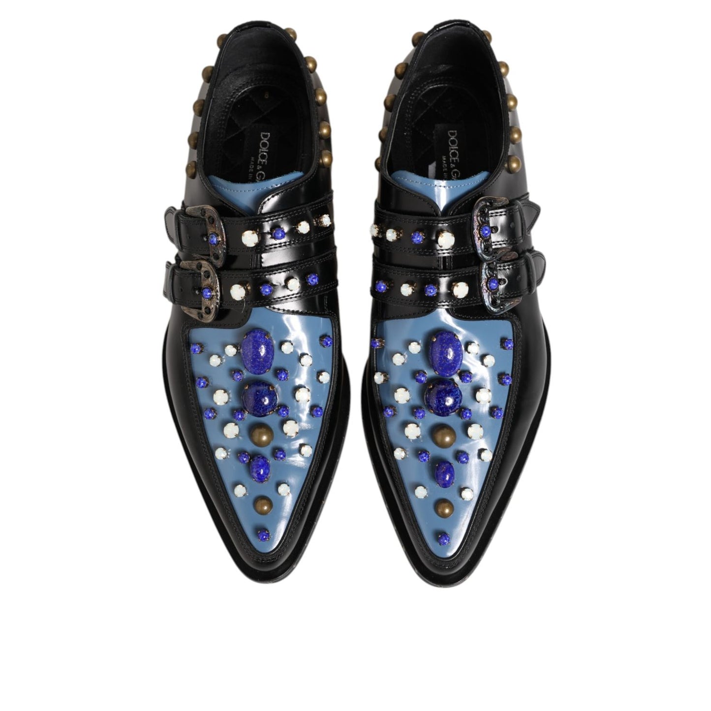 Dolce & Gabbana Black Blue Embellished MONKSTRAP Dress Shoes
