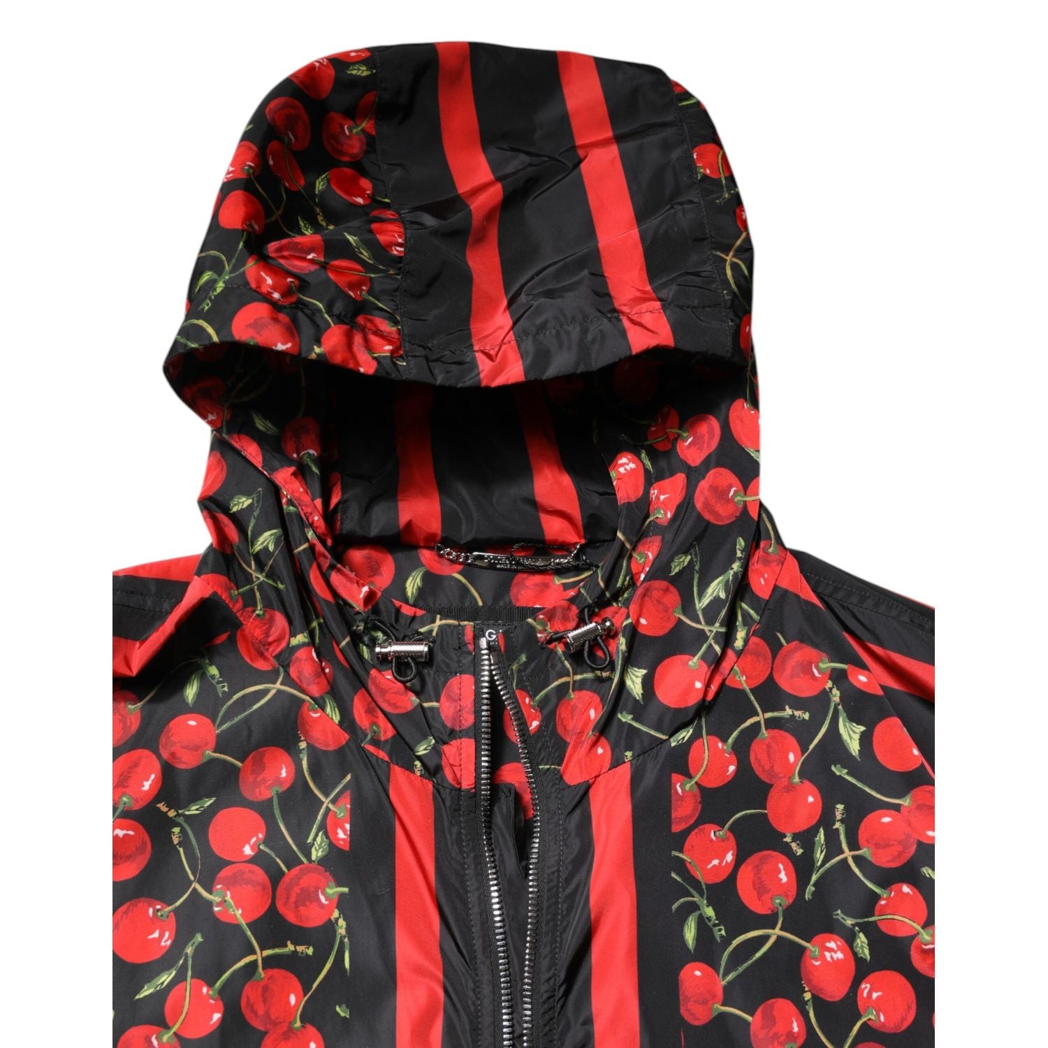 Dolce & Gabbana Black Cherry Print Hooded Windbreaker Jacket
