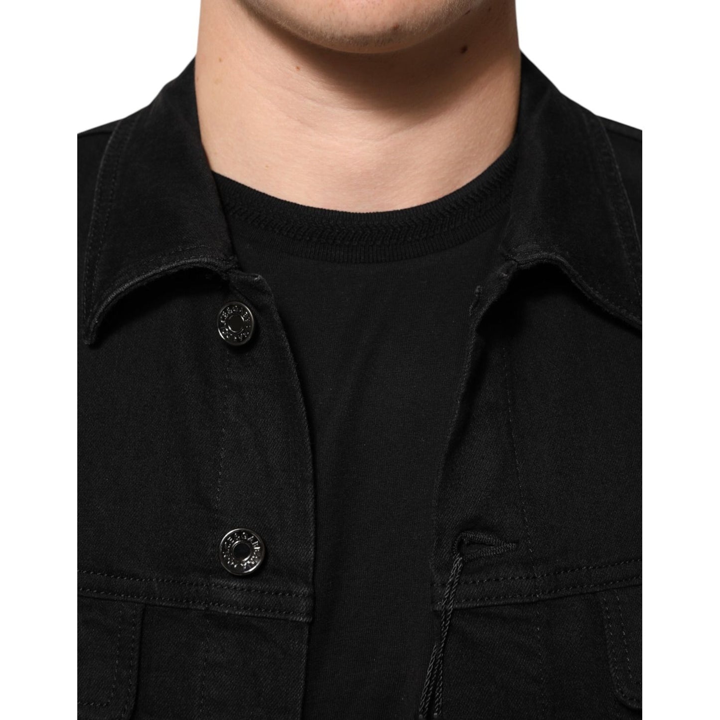 Dolce & Gabbana Black Cotton Denim Stretch Button Up Jacket