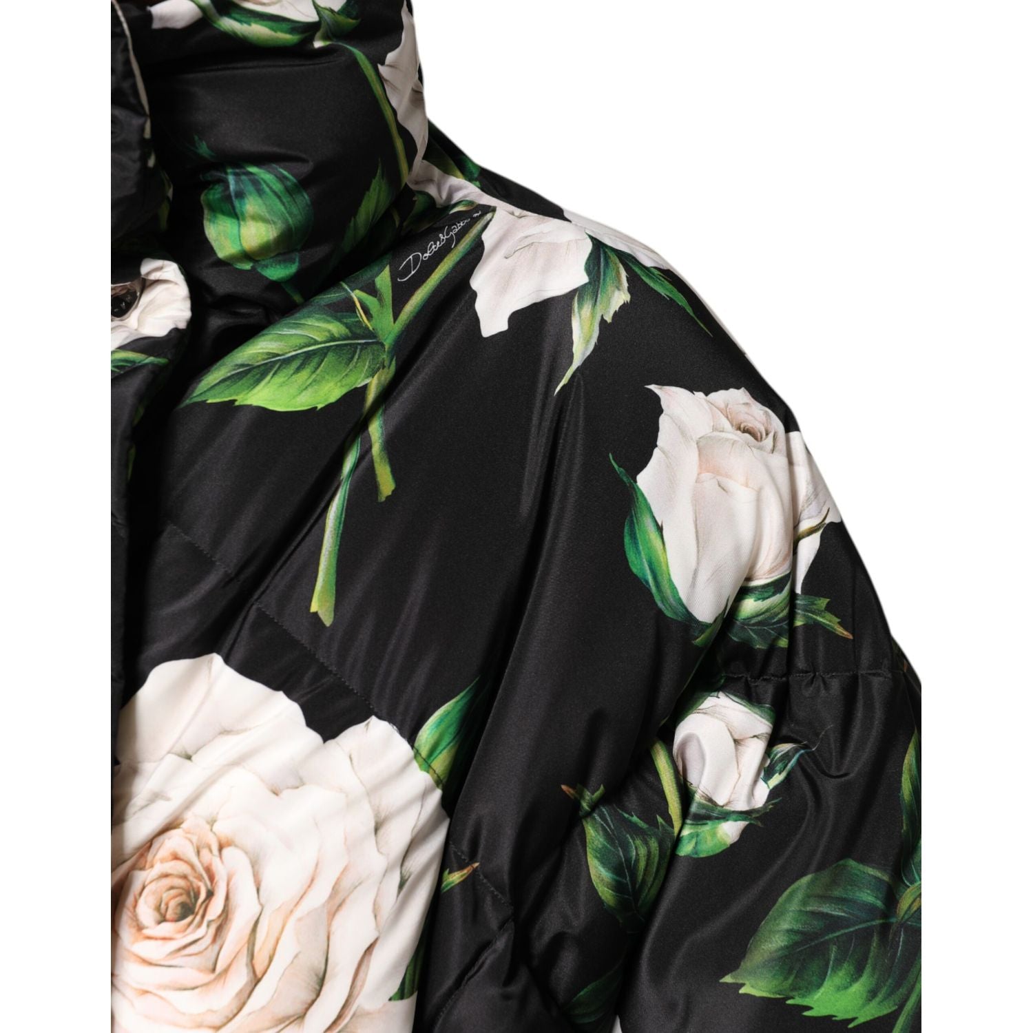 Dolce & Gabbana Black Floral Print Puffer Quilted Jacket