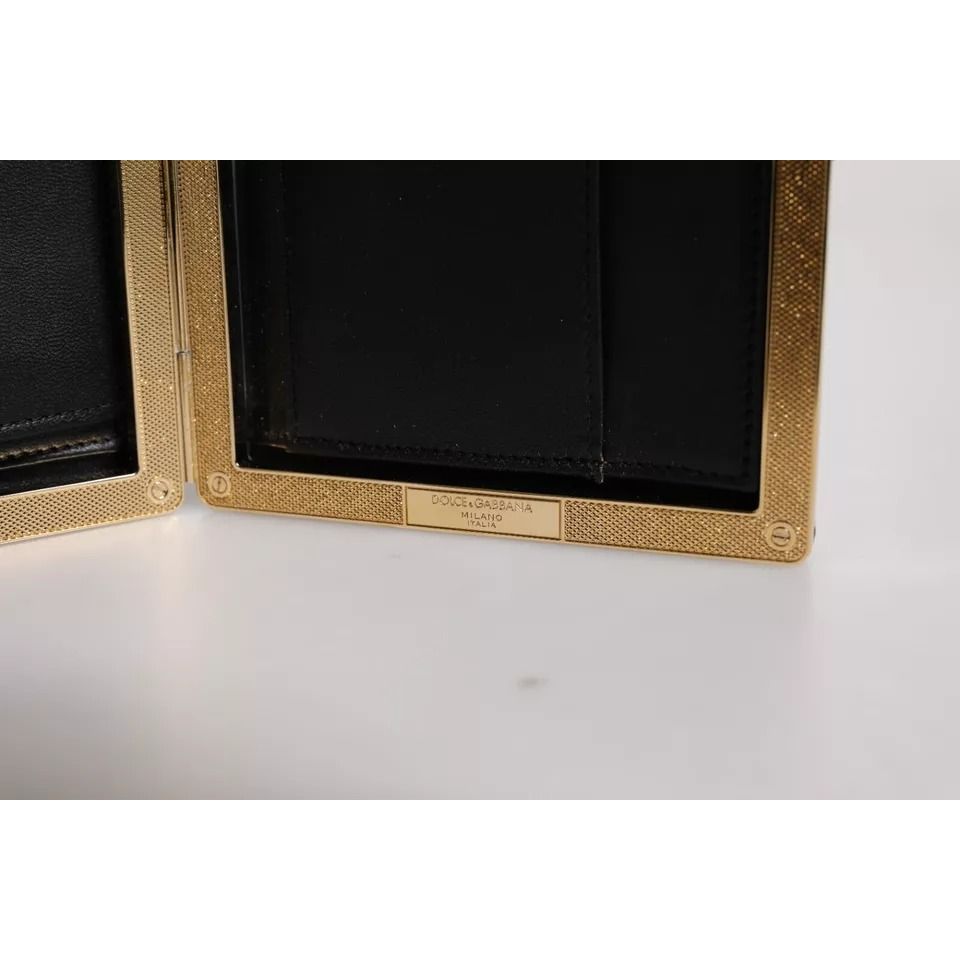 Dolce & Gabbana Black Leather Gold Frame Clutch Evening Party Purse Bag