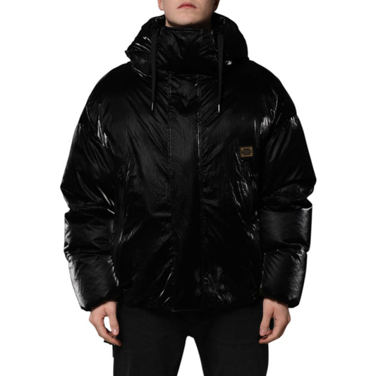 Dolce & Gabbana Black Logo Full Zip Hooded Quilted Jacket