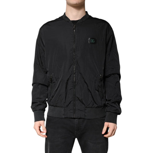 Dolce & Gabbana Black Nylon Logo Full Zip Bomber Jacket Dolce & Gabbana