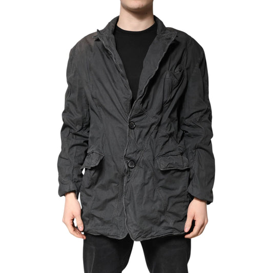 Dolce & Gabbana Black Solid Cotton Collared Coat Jacket Dolce & Gabbana