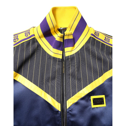 Dolce & Gabbana Black Striped Logo Full Zip Bomber Jacket