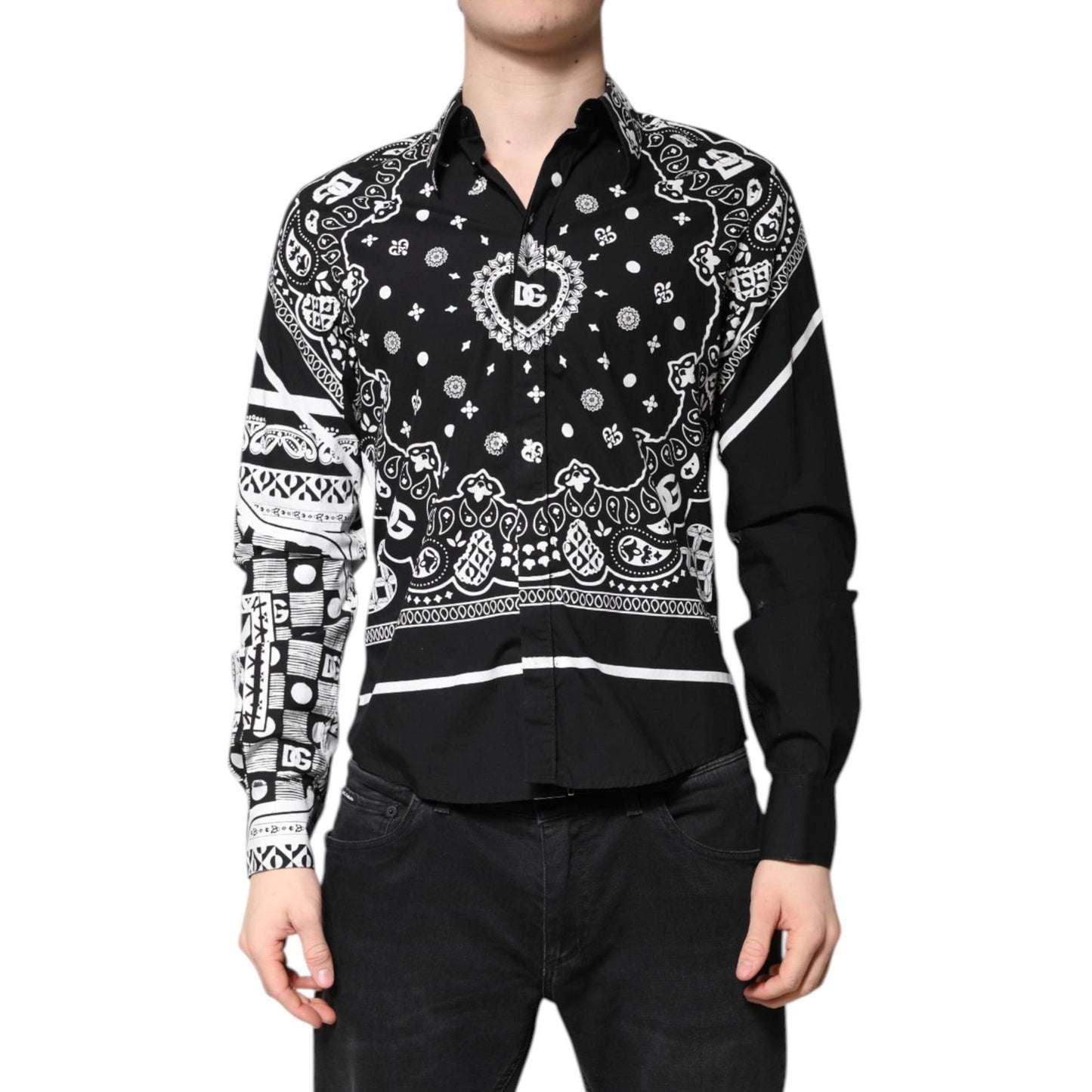 Dolce & Gabbana Black White Bandana MARTINI Casual Shirt