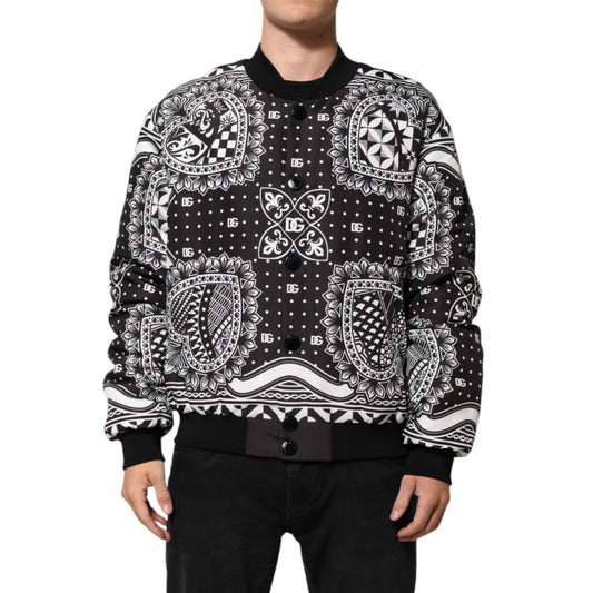 Dolce & Gabbana Black White Bandana Print Bomber Jacket Dolce & Gabbana