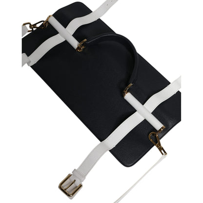 Dolce & Gabbana Blue White Calfskin Leather Crossbody Shoulder Bag