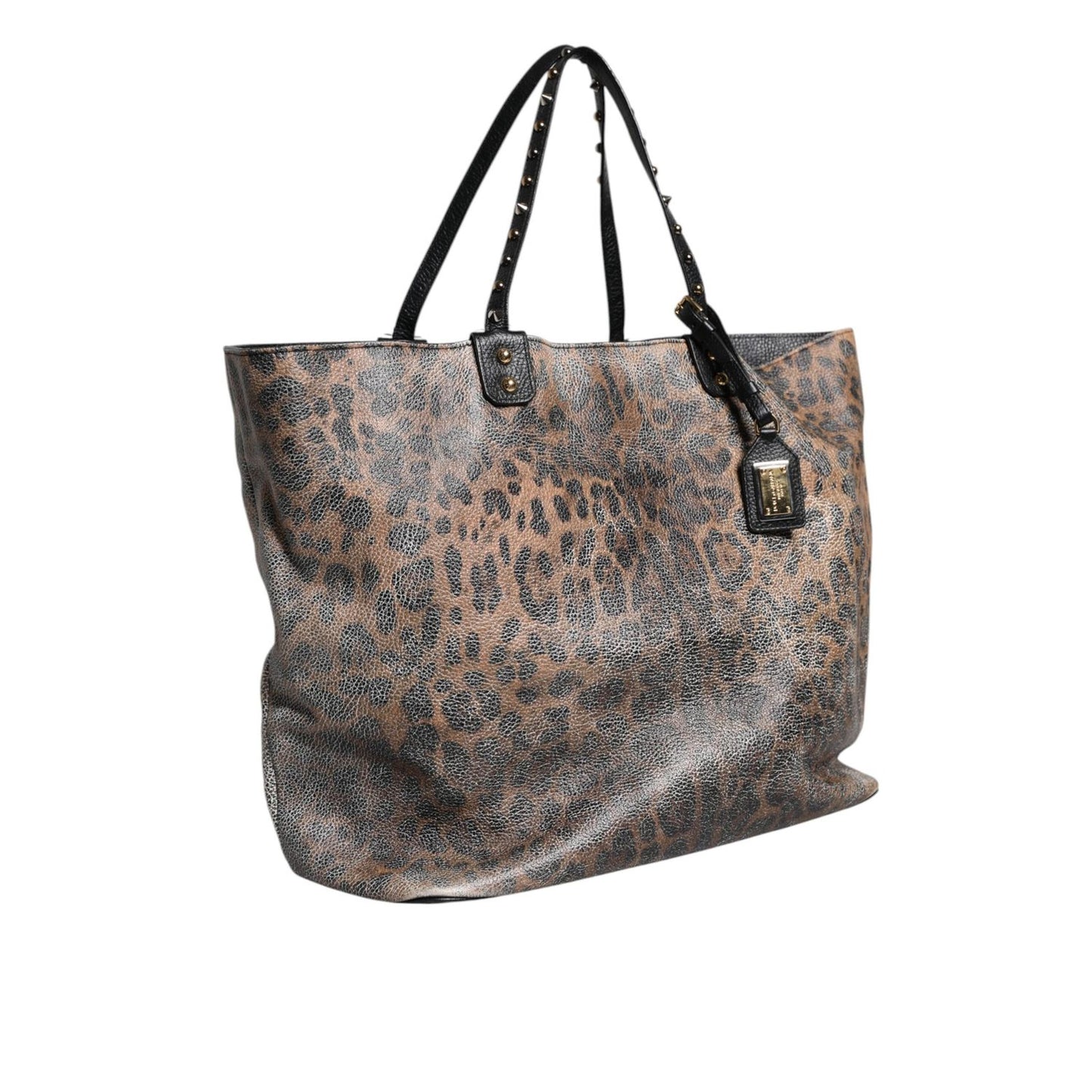 Dolce & Gabbana Brown Leopard BEATRICE Leather Logo Plaque Tote Bag