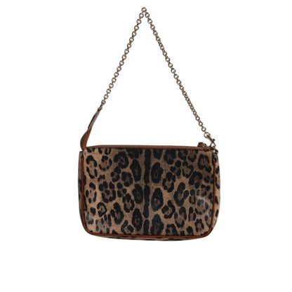 Dolce & Gabbana Brown Leopard Leather Shoulder Chain Strap Bag