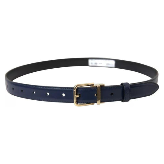 Dolce & Gabbana Blue Leather Gold Metal Buckle Men Belt BEL9114-90