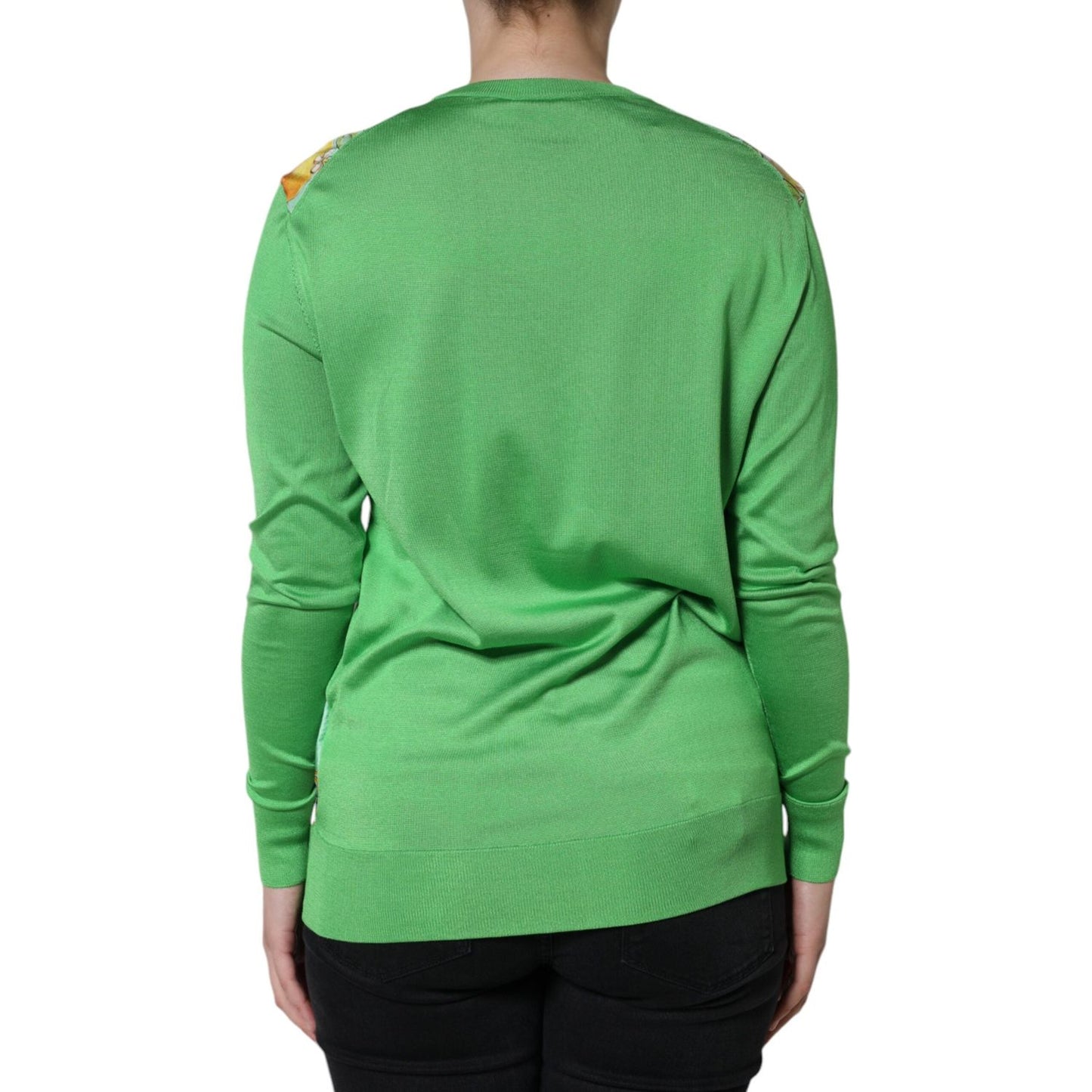 Dolce & Gabbana Green Silk Granita Al Limone Long Sleeves Sweater TSH86571-44
