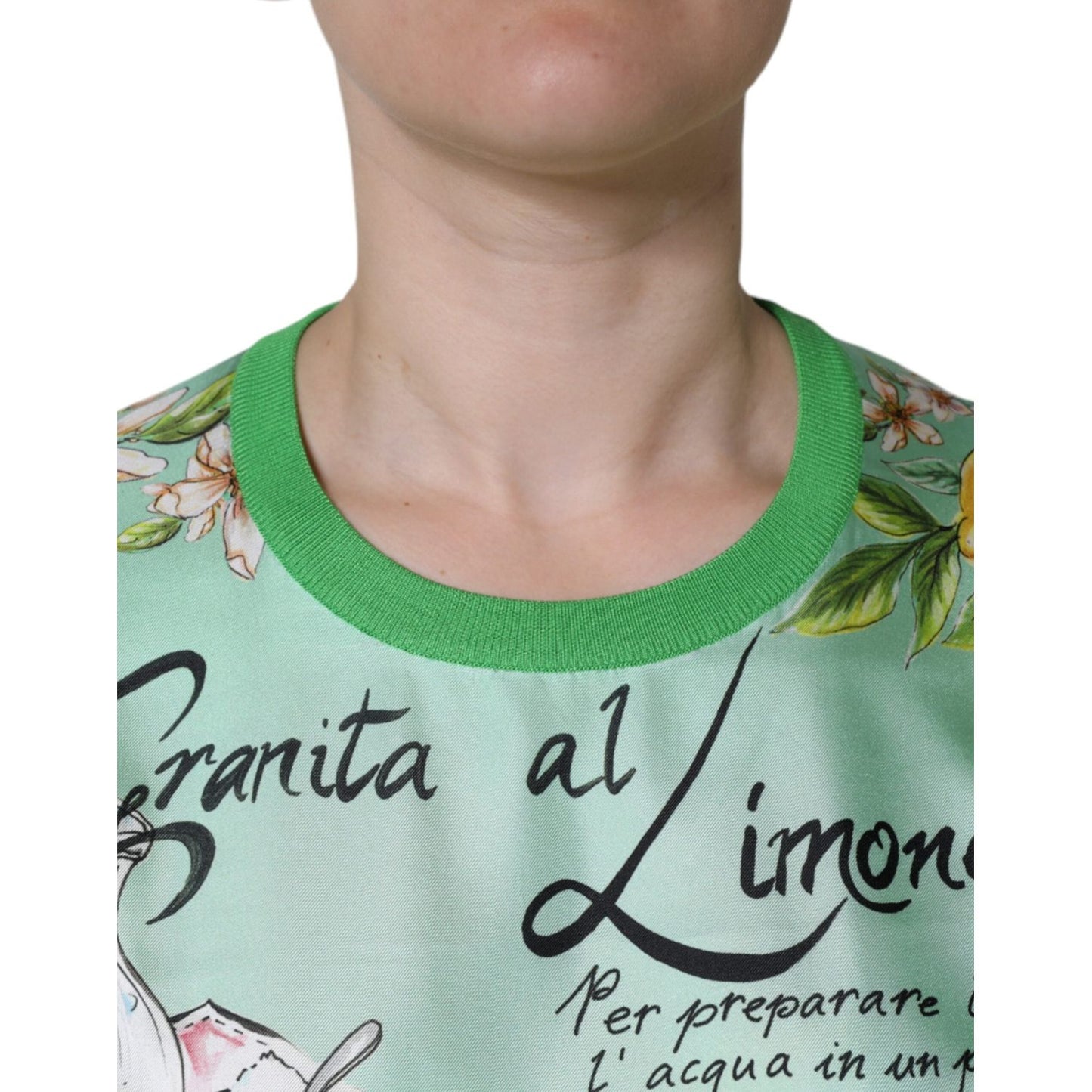 Dolce & Gabbana Green Silk Granita Al Limone Long Sleeves Sweater TSH86571-44