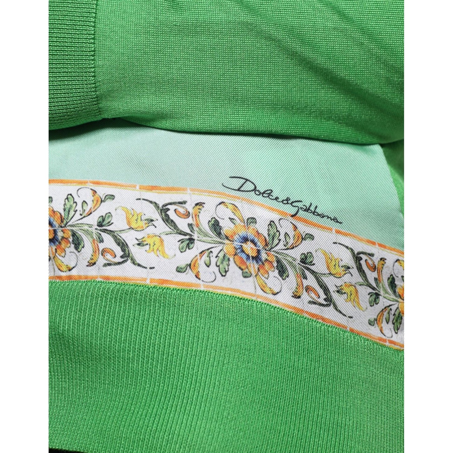 Dolce & Gabbana Green Silk Granita Al Limone Long Sleeves Sweater TSH86571-44