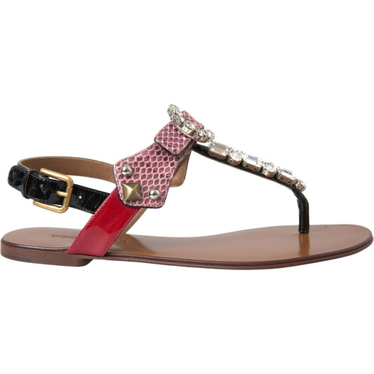Dolce & Gabbana Multicolor Crystal Sandals Flip Flops Shoes LA11059-38