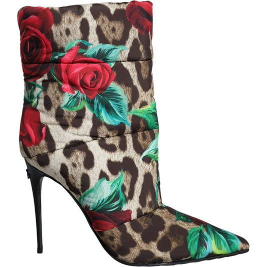 Dolce & Gabbana Multicolor Leopard Rose Mid Calf Boots Shoes LA11679-39