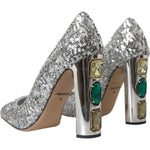 Dolce & Gabbana Silver Sequin Embellished Heels Pumps Shoes LA10787-39