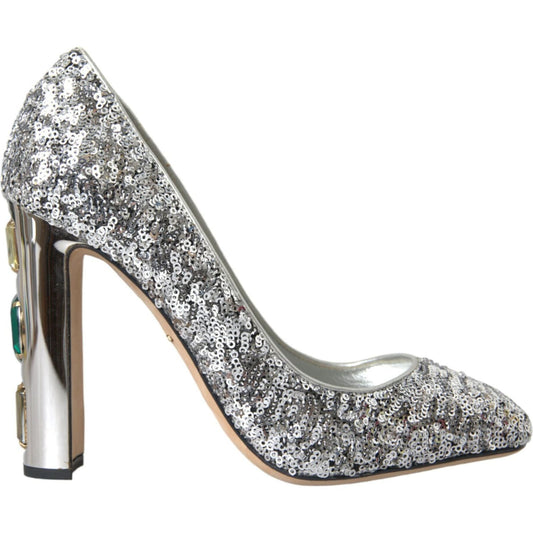 Dolce & Gabbana Silver Sequin Embellished Heels Pumps Shoes LA10787-39