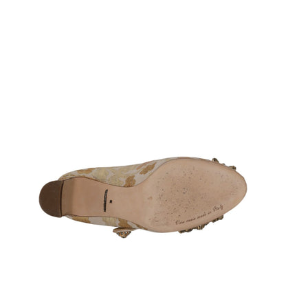 Dolce & Gabbana Gold Jacquard Crystal Mary Janes Pumps Shoes