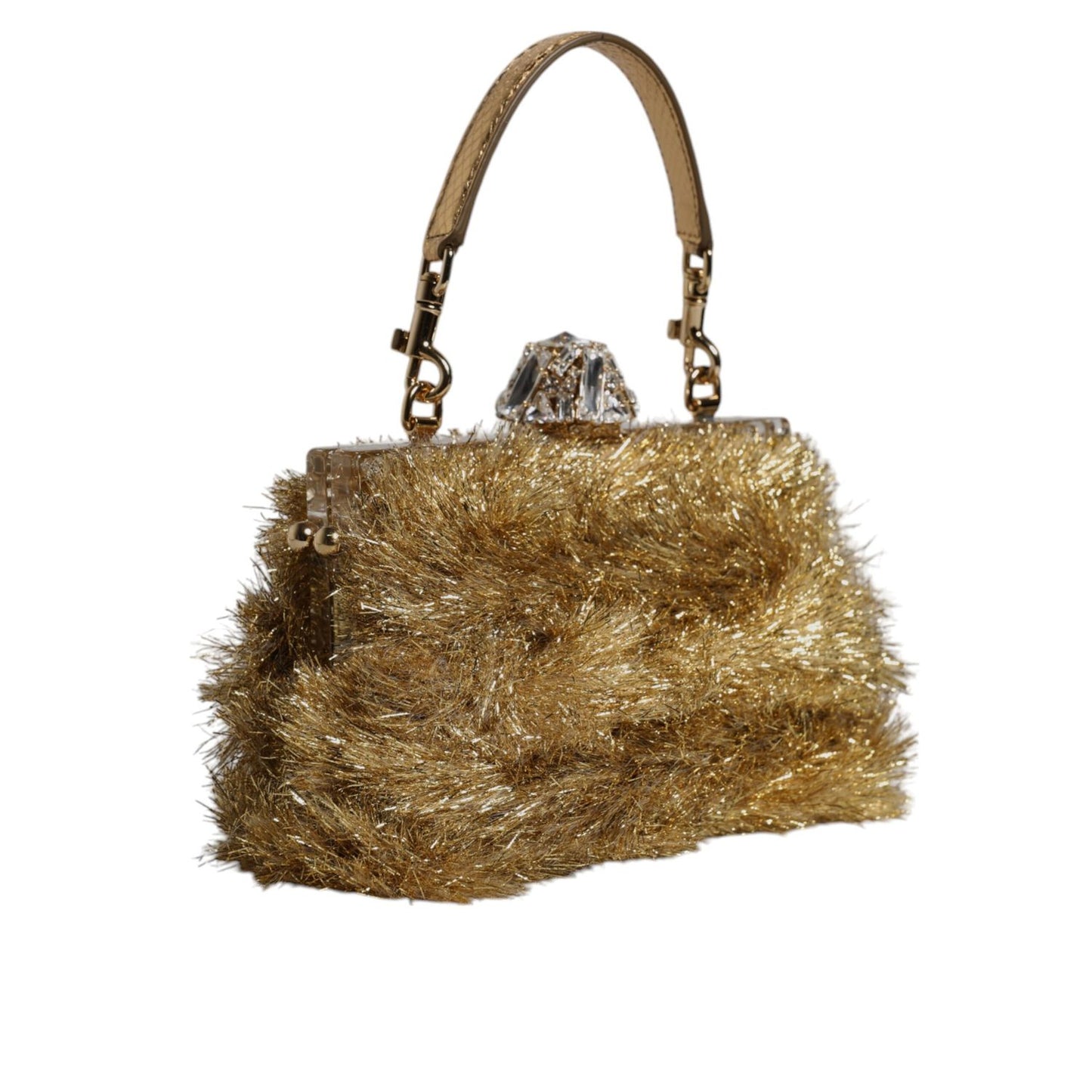 Dolce & Gabbana Gold Vanda Chain Strap Tinsel Crystal Evening Clutch Bag