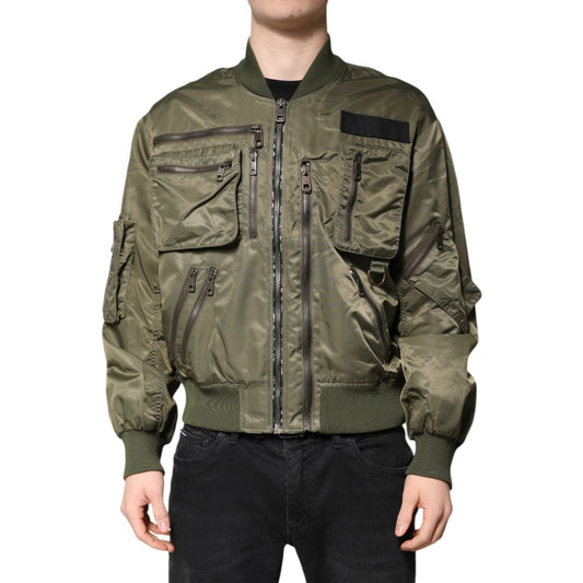 Dolce & Gabbana Green Nylon Full Zip Men Bomber Jacket Dolce & Gabbana
