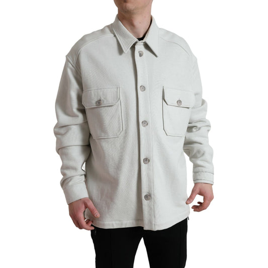 Dolce & Gabbana Grey Cotton Button Down Collared Coat Jacket Dolce & Gabbana