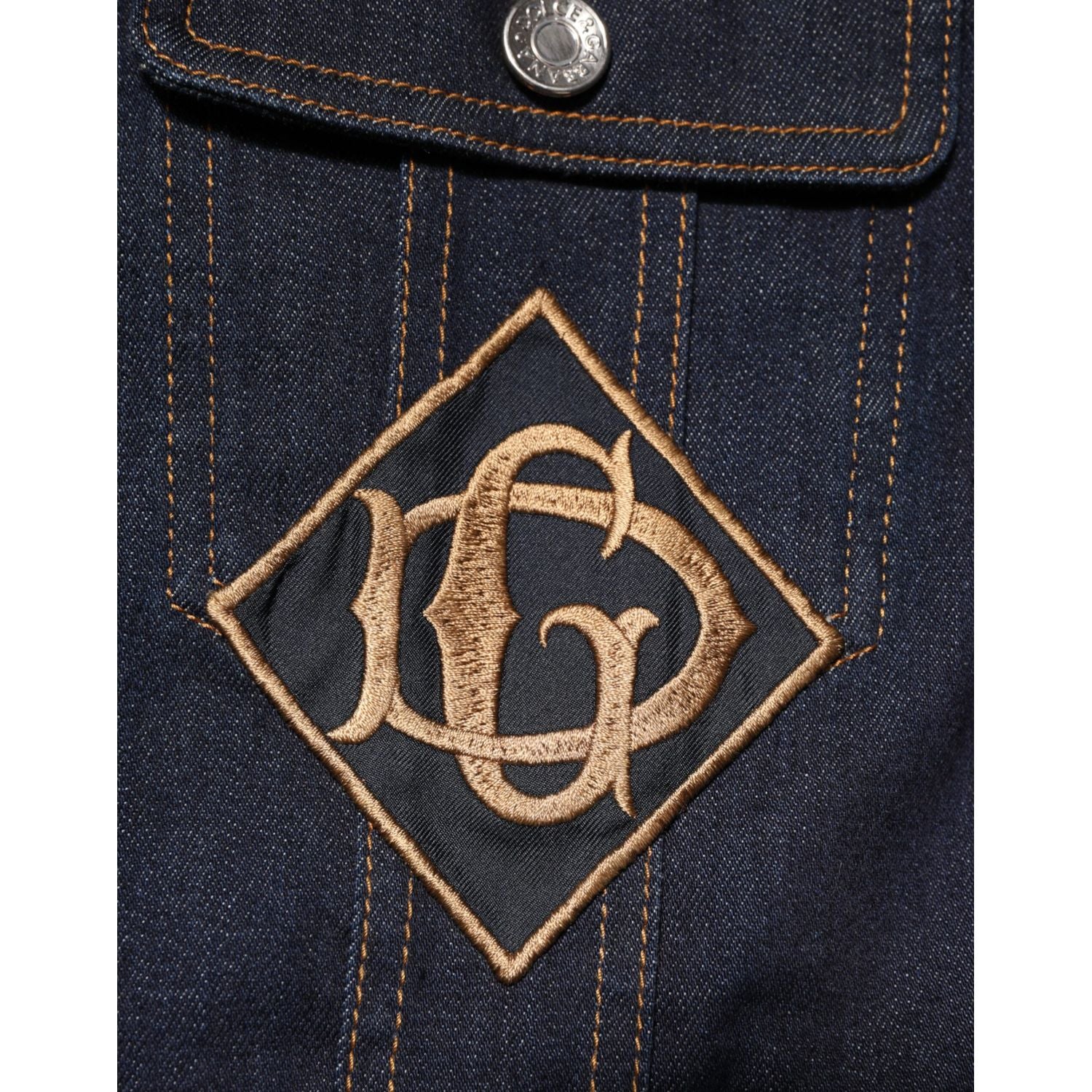 Dolce & Gabbana Indigo Blue Denim Slim Fit Logo Patch Jacket