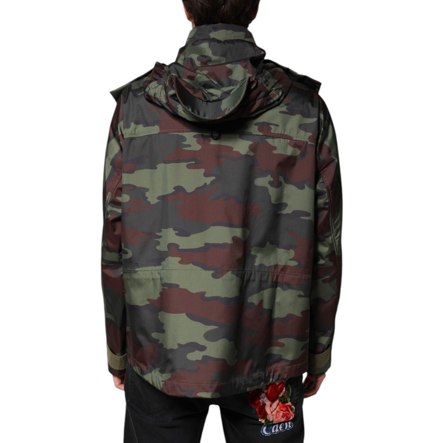 Dolce & Gabbana Multicolor Camouflage Button Hooded Jacket