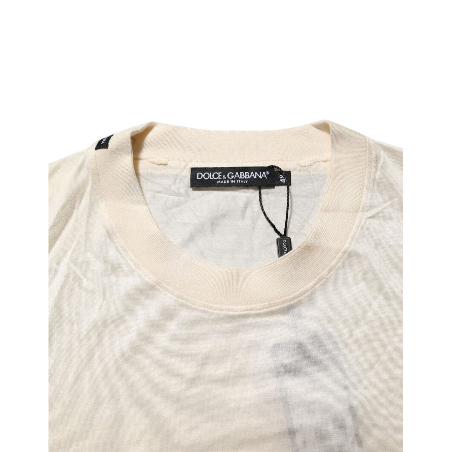 Dolce & Gabbana Off White Silk Crew Neck Short Sleeve T-shirt