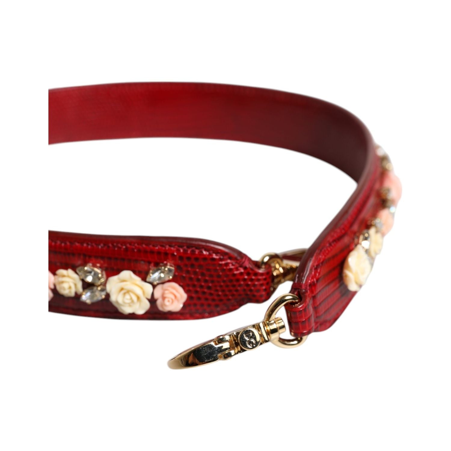 Dolce & Gabbana Red Leather Floral Embellish Bag Shoulder Strap