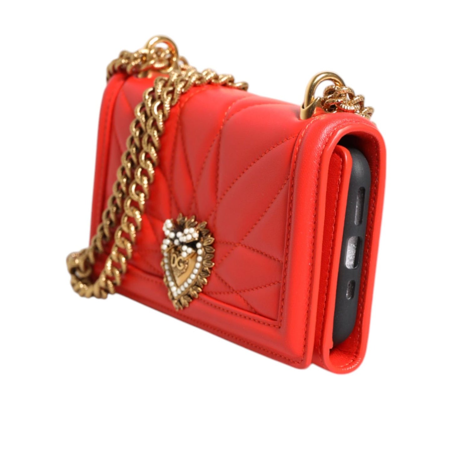 Dolce & Gabbana Red Leather Quilted Devotion Crossbody Phone Cover Bag