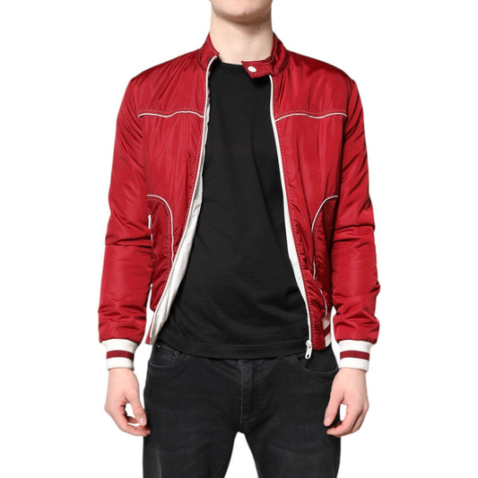 Dolce & Gabbana Red White Nylon Full Zip Men Bomber Jacket Dolce & Gabbana