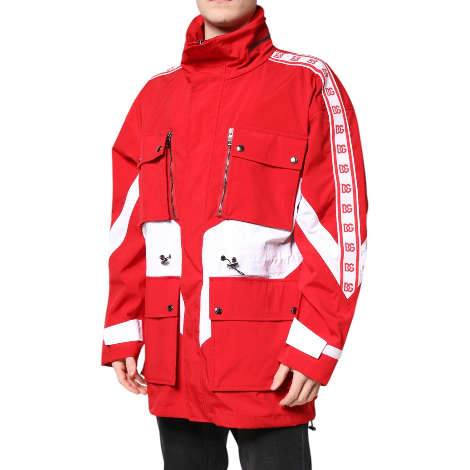 Dolce & Gabbana Red White Nylon Full Zip Windbreaker Jacket