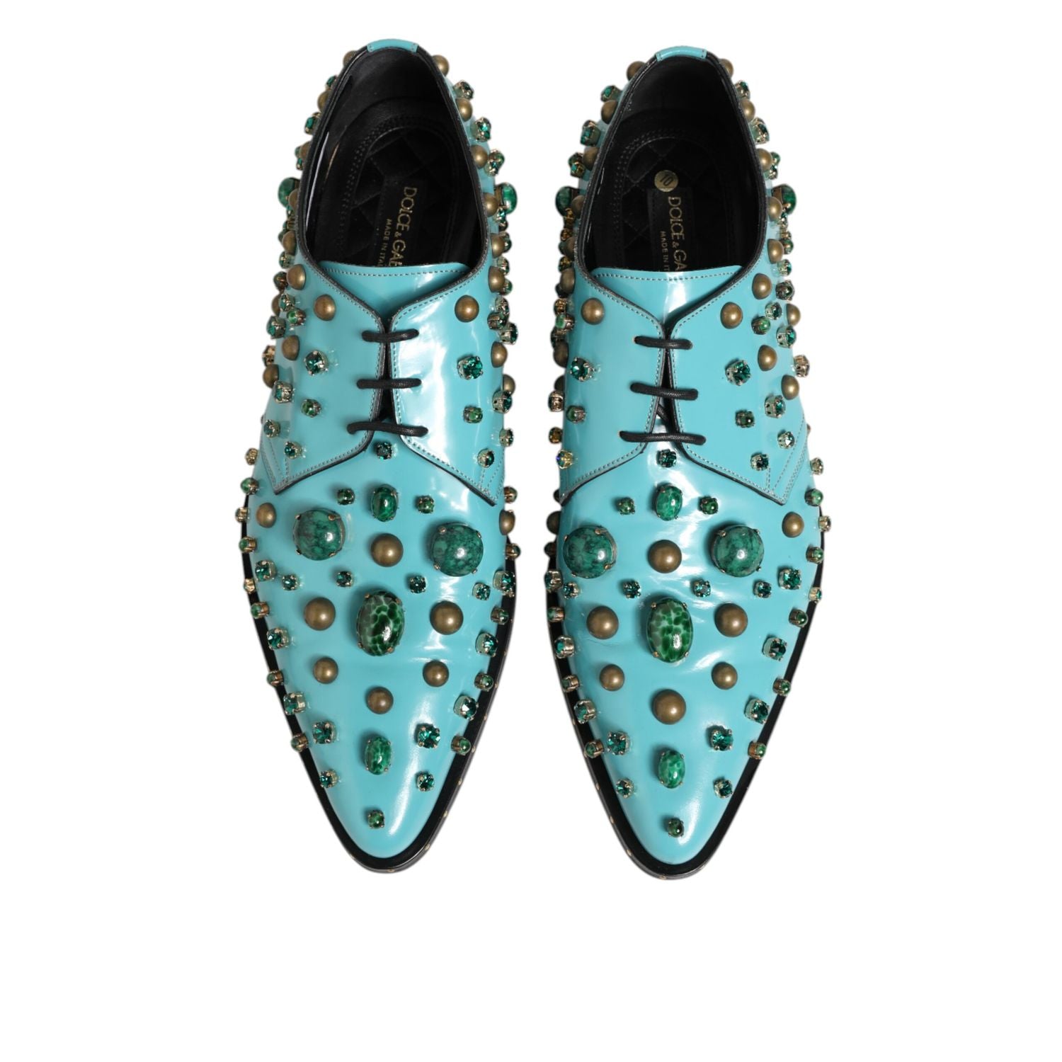 Dolce & Gabbana Turquoise Crystal Embellished Men Derby Shoes