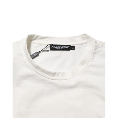 Dolce & Gabbana White Cotton Logo Print Crew Neck Men T-shirt