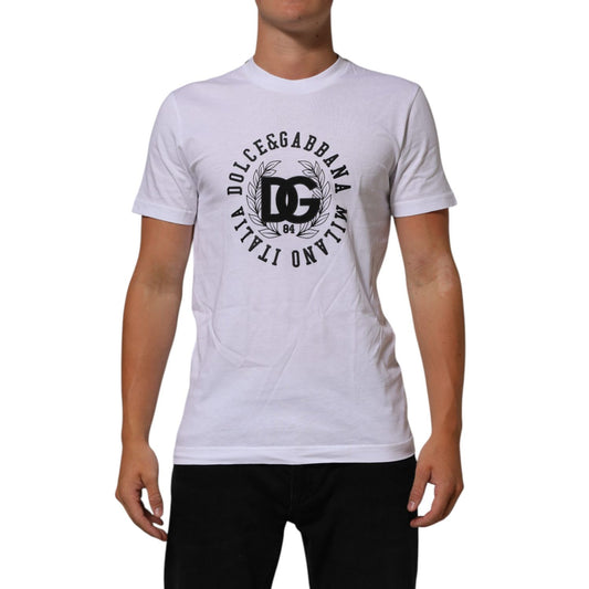 Dolce & Gabbana White Cotton Logo Print Crew Neck T-shirt