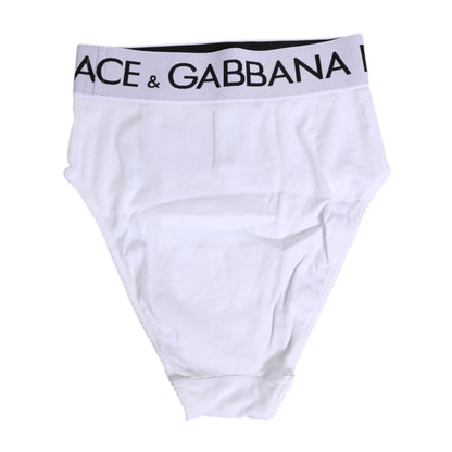 Dolce & Gabbana White Cotton Stretch High Waist Panty Underwear