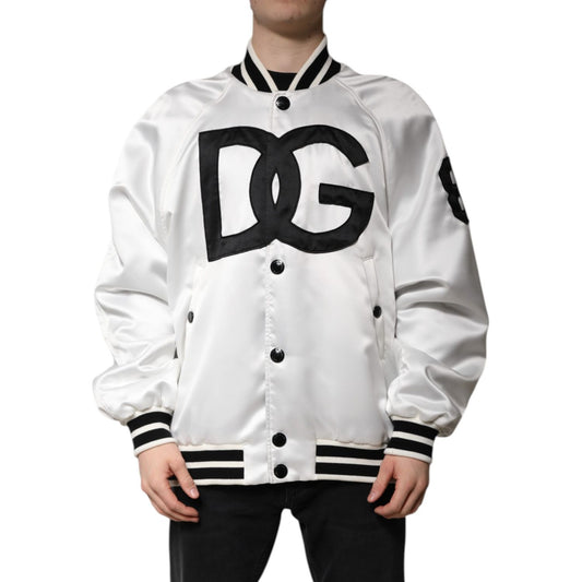 Dolce & Gabbana White DG Logo Polyester Jersey Bomber Jacket Dolce & Gabbana