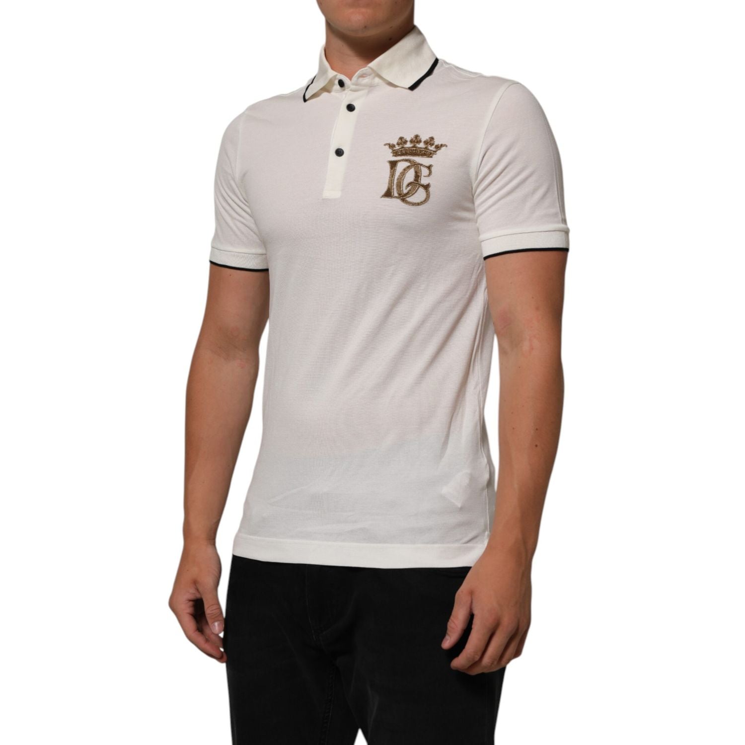 Dolce & Gabbana White Logo Embroidery Cotton Polo T-shirt