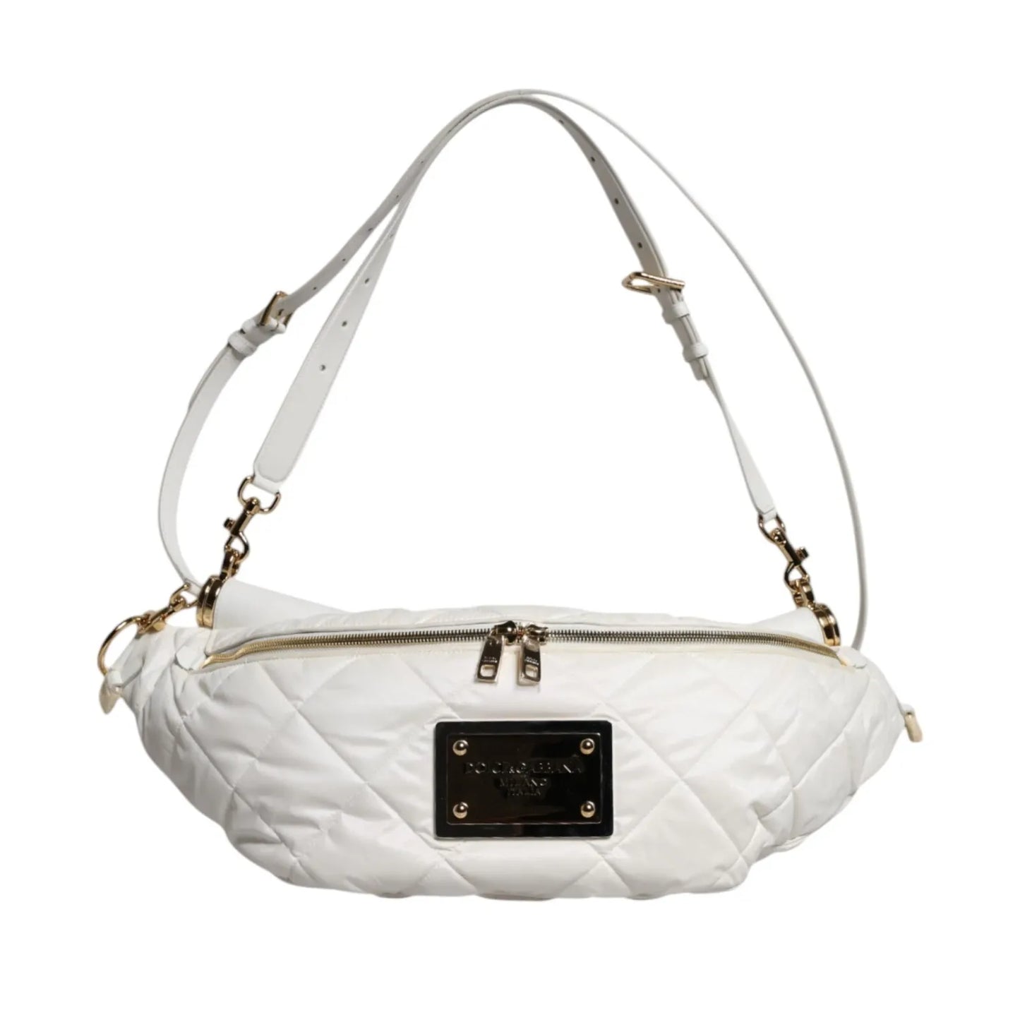 Dolce & Gabbana White Quilted Logo 90's Sicily Belt Waist Fanny Pack Bag